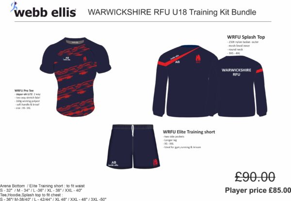 Warwickshire RFU u18 Training Kit Bundle